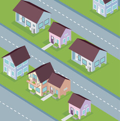 houses isometric city scene