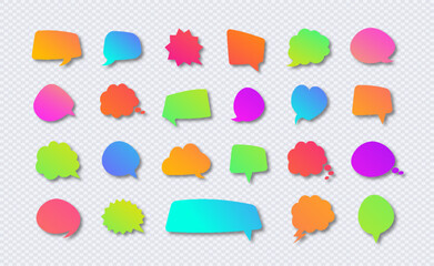 Set of vector speech bubble modern gradient color style with shadow on blue background for your message, chat, communication, blogger, social post. 10 eps