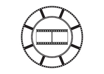 Fototapeta na wymiar Round 35mm film strip vector design with 8 frames on white background. Black film reel symbol illustration to use in photography, television, cinema, photo frame. 