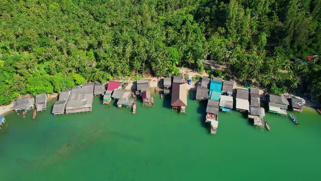 Beautiful landscape of ao kram, A fishing village by the sea. chumphon province, southern thailand. 4K drone footage. nature and travel concept.
