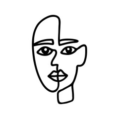 One line beautiful woman face illustration. Vector single line