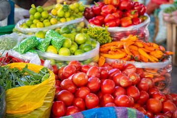 Fototapeta na wymiar Traditional food, fruits, vegetables, corncob and yucay colors