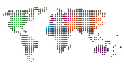 Color pixelated dotted world map