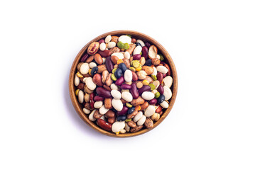 many dried multi-colored beans closeup, an assortment of various kidney beans and peas