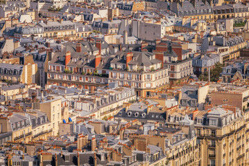 Montmartre parisian roofs details at golden sunrise Paris, France