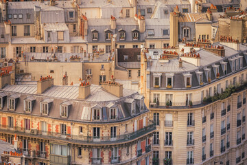 Montmartre parisian roofs details at golden sunrise Paris, France - obrazy, fototapety, plakaty