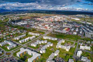 Fototapeta na wymiar Aerial View of the Industrial Reykjavik Suburb of Hafnarfjordur, Iceland