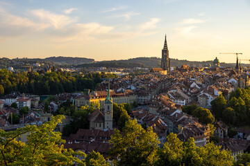 Fototapeta na wymiar View over the old town of Bern in the evening - travel photography