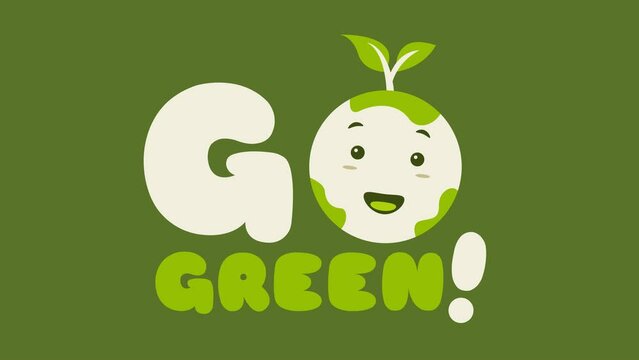 Animated illustration earth cartoon character in flat kawaii doodle style. Suitable for go green theme, save the planet campaign, eco friendly product, etc.
