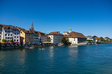 Panoramic view over River Aare in the city center of Solothurn - travel photography