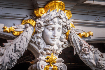 Close-up of ornate statue in Pont Alexandre III, Paris, france