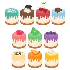 Cheesecake types, with fruits and cream