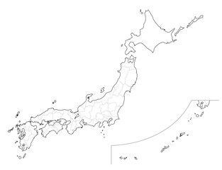 日本　白地図　全土（県境線）