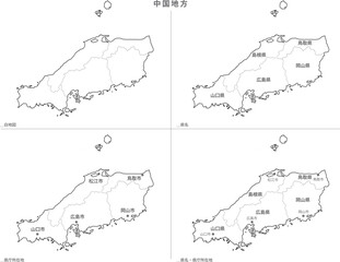 Fototapeta premium 日本 白地図 中国地方 4種セット