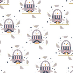 Cute baby penguin. Cute bird vector pattern