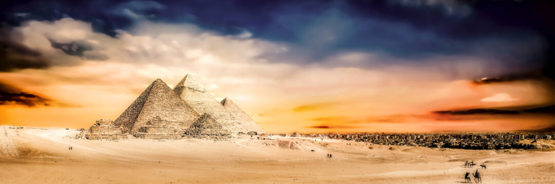 Great Pyramids of Giza, Egypt, at sunset