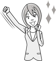 元気よくガッツポーズする女子社員