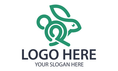 Green Color Line Art Fast Running Rabbit Animal Logo Design