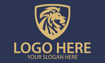 Luxury Yellow Color Shield Protect Animal Mane Lion Logo Design