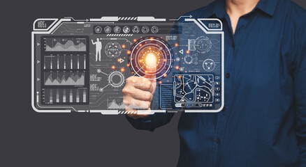 A Businessman scan fingerprint biometric identity to access personal data