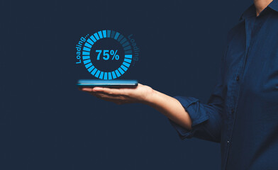 A smartphone loading and processing data on a virtual screen