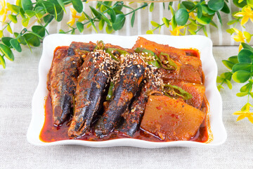 Braised saury -kkongchi jorim (Korean food)