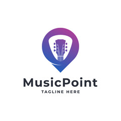 Music Location Logo. Guitar and Pin Point Logo Combination