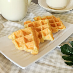 Croffle or waffle dessert. Fresh baked croffle.