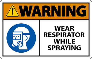 Warning Wear Respirator While Spraying Sign With Symbol
