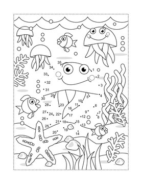 Jellyfish dot-to-dot picture puzzle and coloring page
