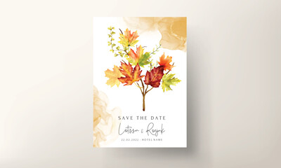 wedding invitation card set with beautiful maple leaves