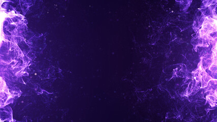 Dynamic purple dust glittering frame abstract background with copy space.