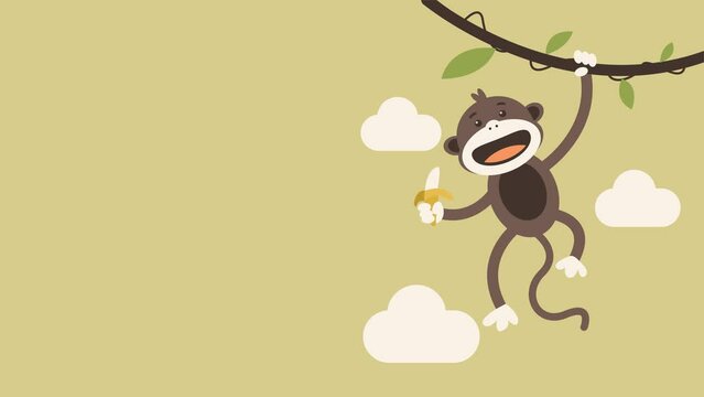 Animated Monkey Hanging on a Branch. Suitable for children electronic book or apps, background, intro, headline and end screen video. 
