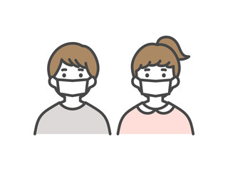 マスクをしている男の子と女の子　Boy and girl wearing masks
