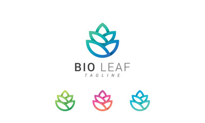Bio leaf modern ecological line art creative logo