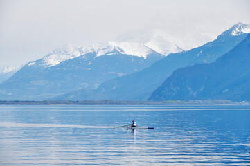 Fototapeta na wymiar Kayak on Lake Geneva (Lac Leman)