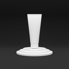 Mockup design, blank white packaging tube product on podium  isolated on background, 3D Illustration.