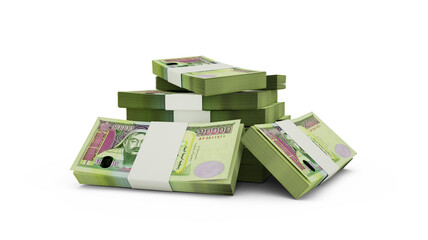 3d rendering of Stack of 20000 Mongolian togrog notes. bundles of Mongolian currency notes isolated on white background