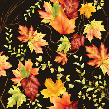 beautiful watercolor maple leaves floral seamless pattern
