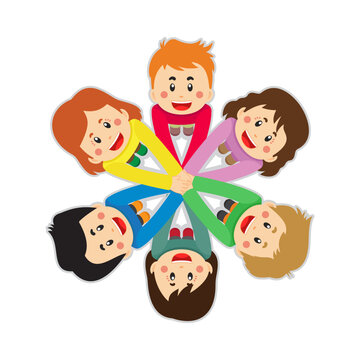 Stock Vector Group of Children Putting Hands Together