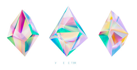 Set of colored crystals on a white background.