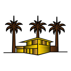 Modern house logo design with coconut tree for company brand symbol