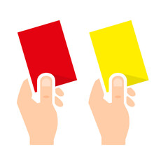 Hand Holding Red Card and Yellow Card Vector Illustration
