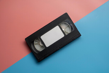Old video tape on colorful background. VHS video tape. Retro, vintage concept.