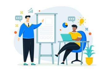 man explainaing infront of his coworker illustration vector