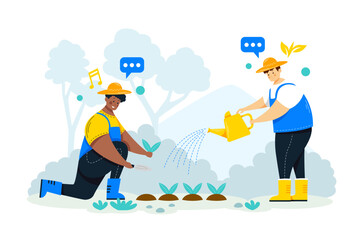 Gardening together people acitivity illustration vector