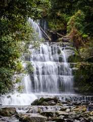 Tasmanian waterfall full and flowing in Winter