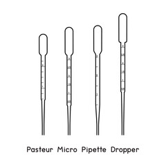 Graduated Disposable Sterile Plastic Pasteur Micro Pipette diagram for experiment setup lab outline vector illustration