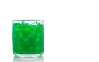 A glass  green soft drink and ice isolate on white Background