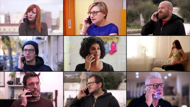 Multiscreen or colage of people talking on smartphone